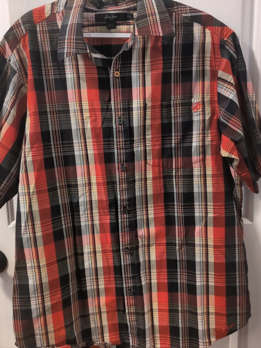 Sean John Red Plaid Short-Sleeve Button-Up Shirt